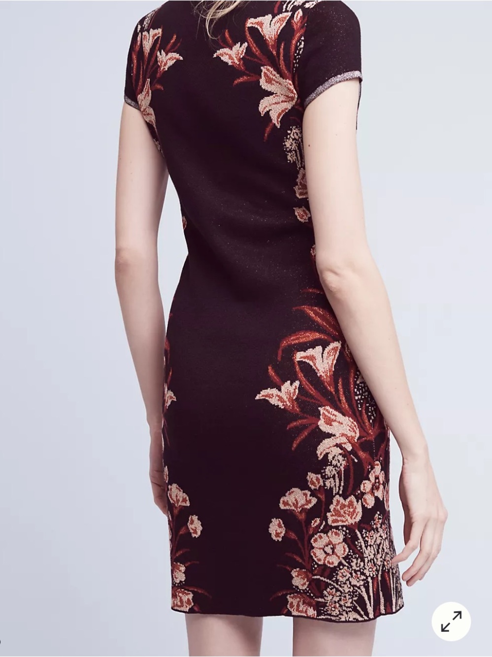 Anthropologie Burgundy Floral Knit Mini Dress with Pink and Rust Accents